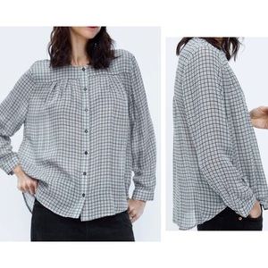 Zara Pleated Plaid Blouse Size L